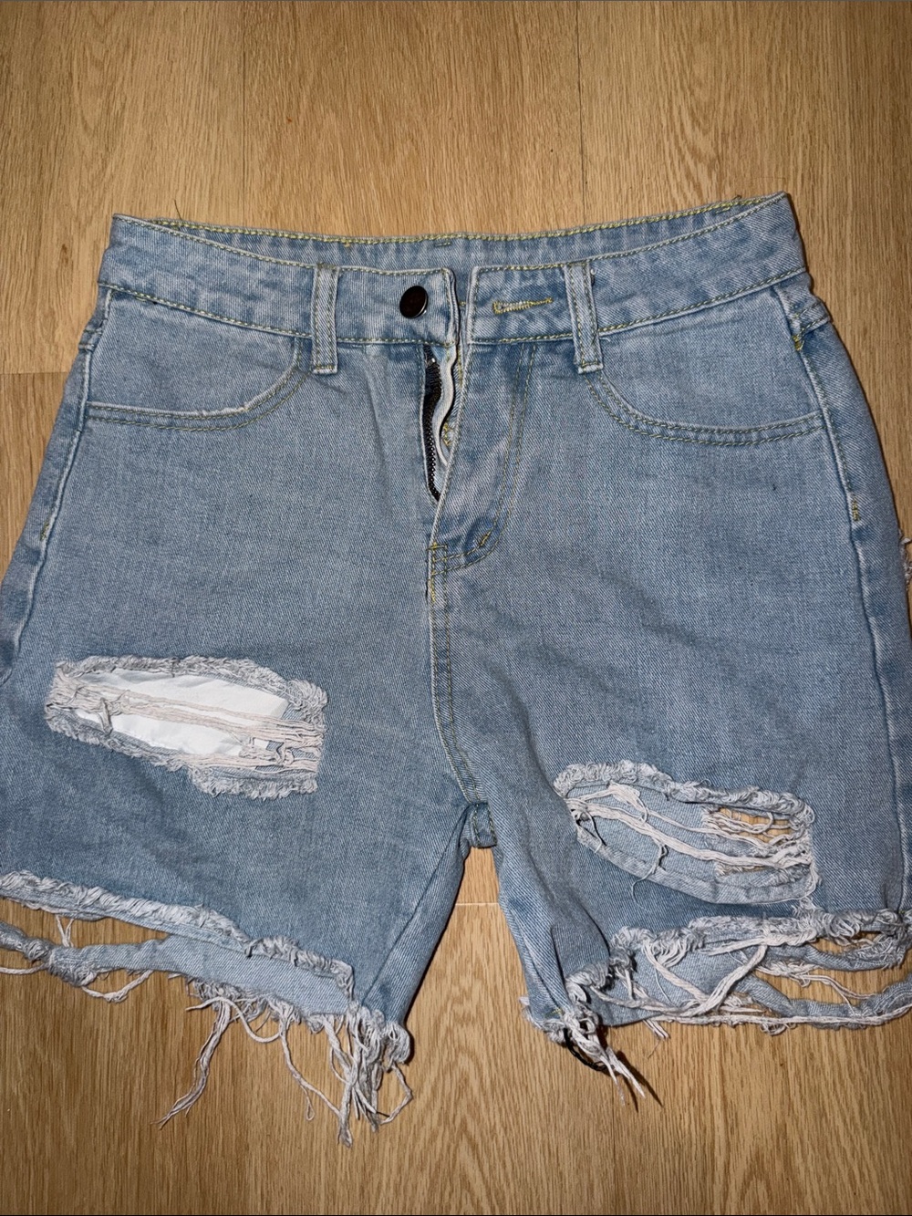 Light Blue Distressed Denim Shorts
